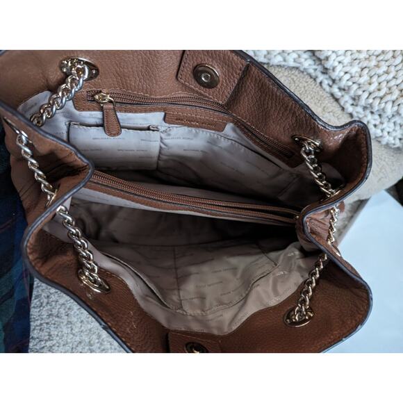 Michael Kors Jet Set Travel Bag Brown Purse Medium NS Chain Leather Satchel - Picture 12 of 14